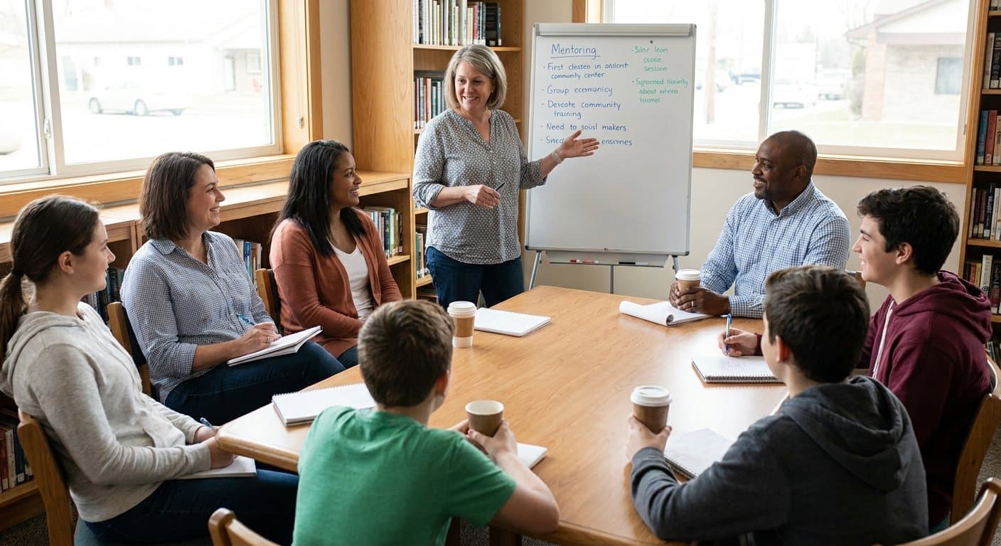 A mentor working with a small group
